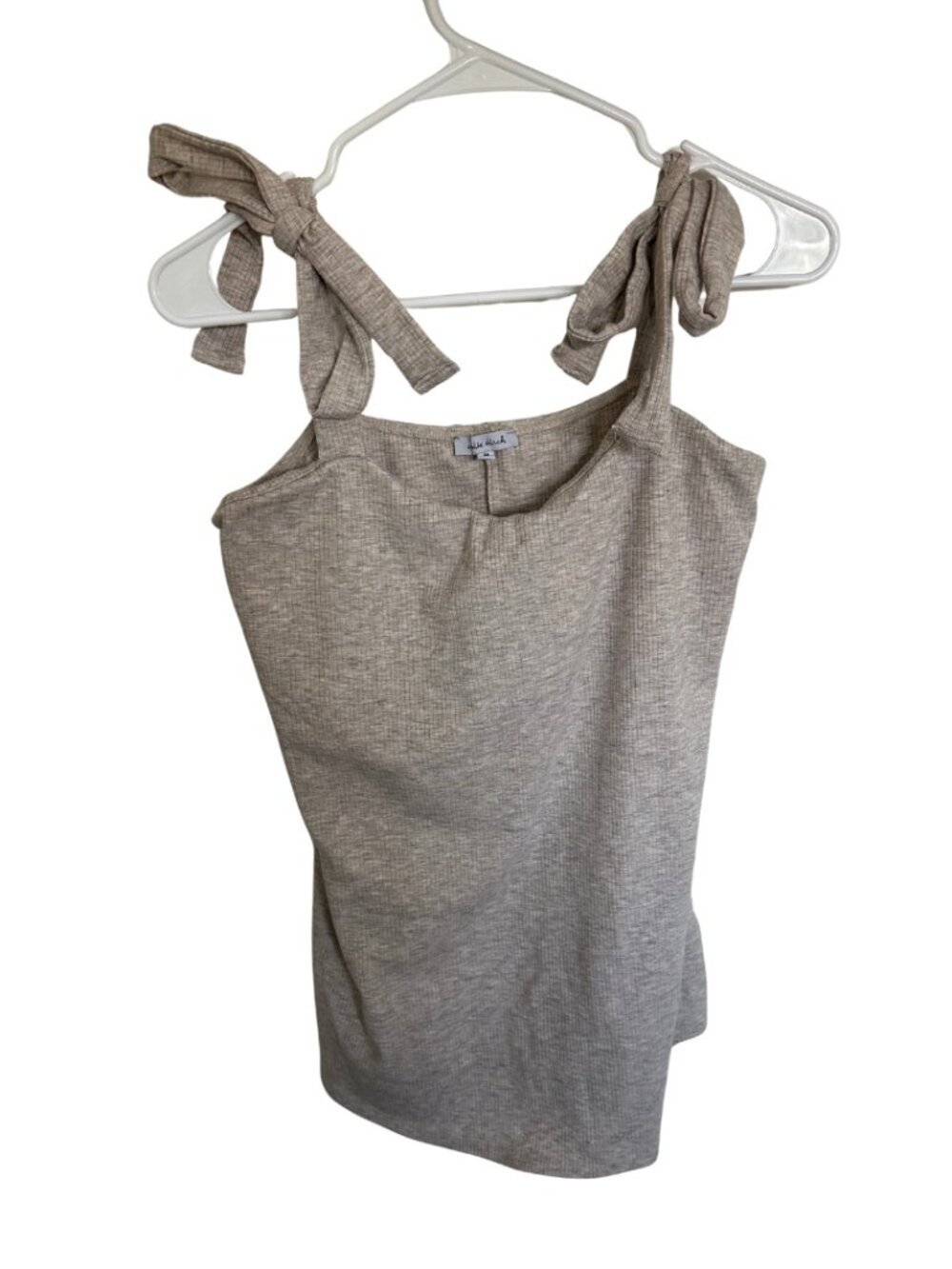 Tie Strap Beige Ribbed Tank Top (Size Medium)